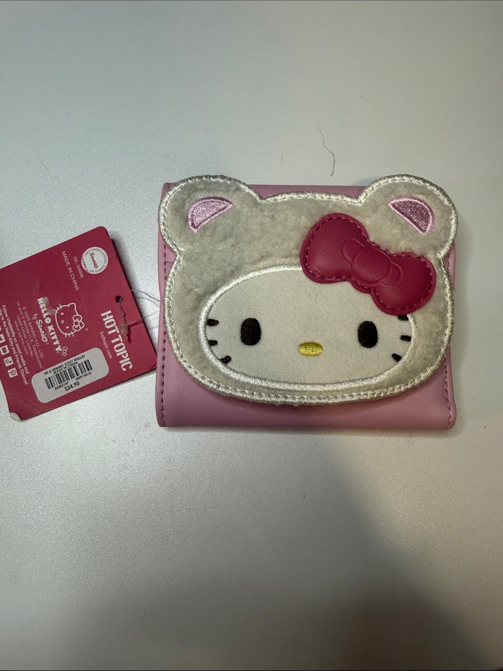 Hello Kitty Pink Fold-Over Kids Wallet with Plush Face Applique
